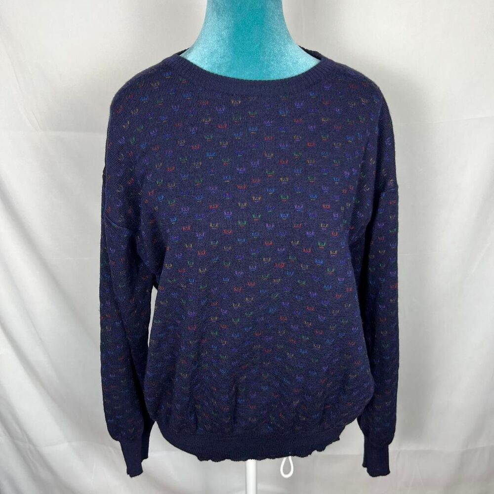 VINTAGE 90S NAVY MULTI-COLOR FUNKY‎ SWEATER